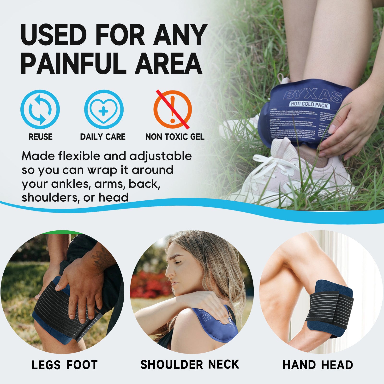 BYXAS 2 Reusable Hot and Cold Ice Packs for Injuries, Joint Pain, Muscle Soreness and Body Inflammation